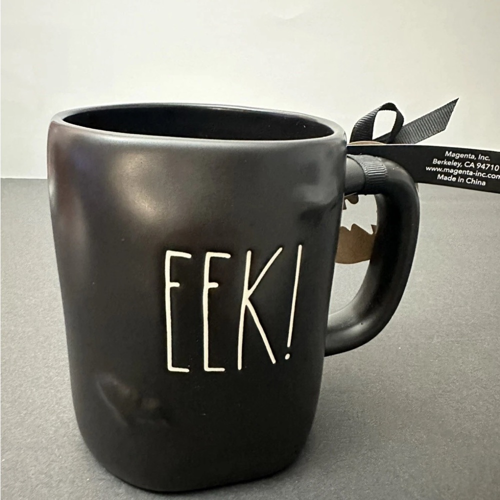 Rae Dunn EEK! Black Halloween Mug With Bat Detail New
